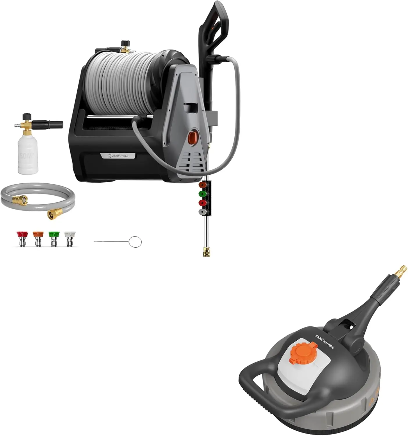 

Pressure Washer Surface Cleaner-3200 PSI Max, 9", 1/4" Quick-Connect with Grandfalls Pressure Washer Plus+, Electric Wall Mount