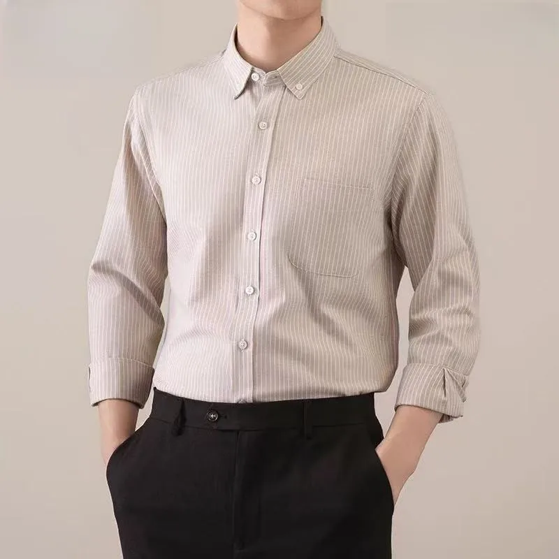 ربيع الخريف جديد القطن الخالص الرجال قميص طويل الأكمام موضة تنفس مريحة ملابس العمل غير رسمية عالية الجودة أكسفورد النسيج