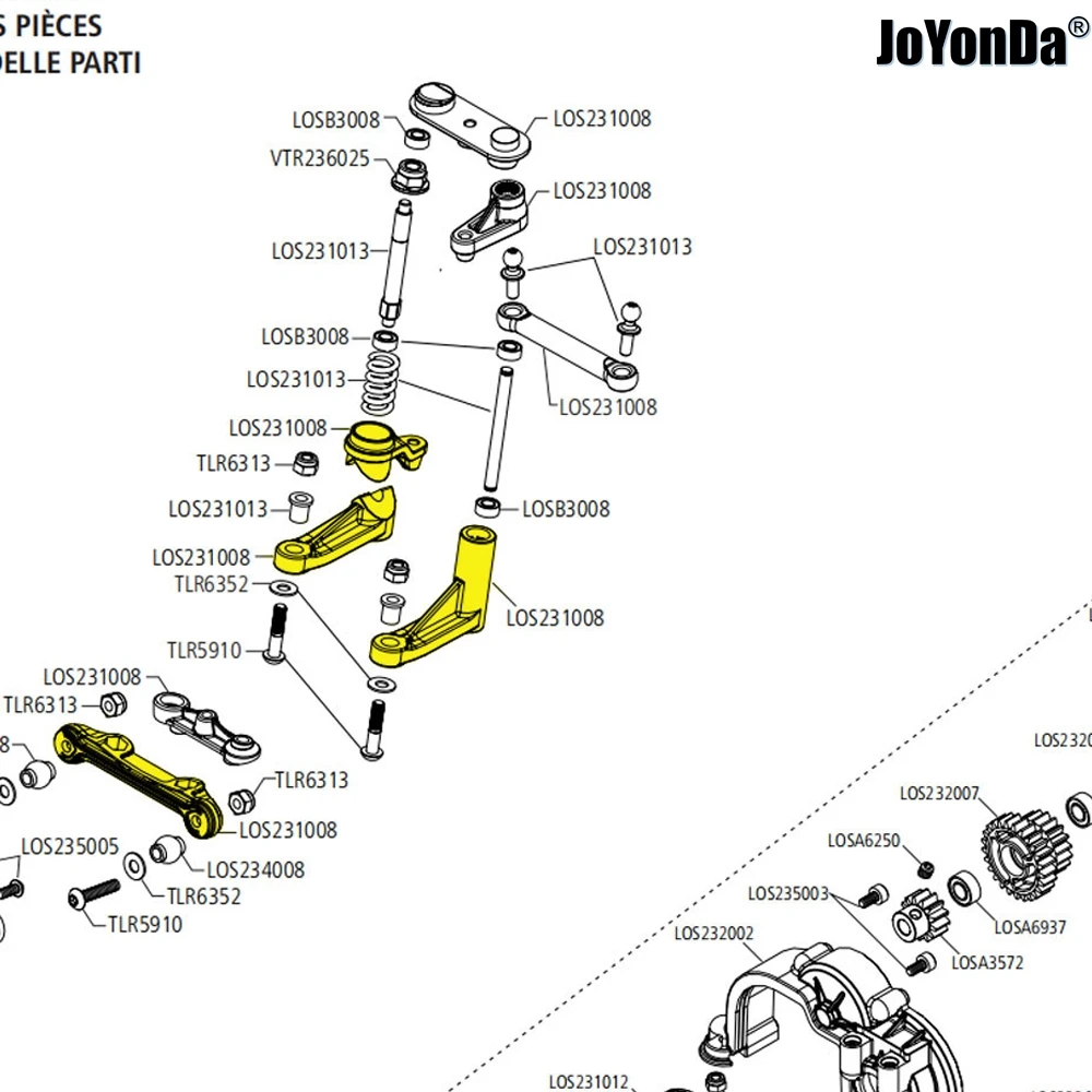 Ensemble de direction en aluminium LOS231008, 1 jeu pour RC 1/10 Team Losi 1/10 Baja Rock Rey LOS03020Rack