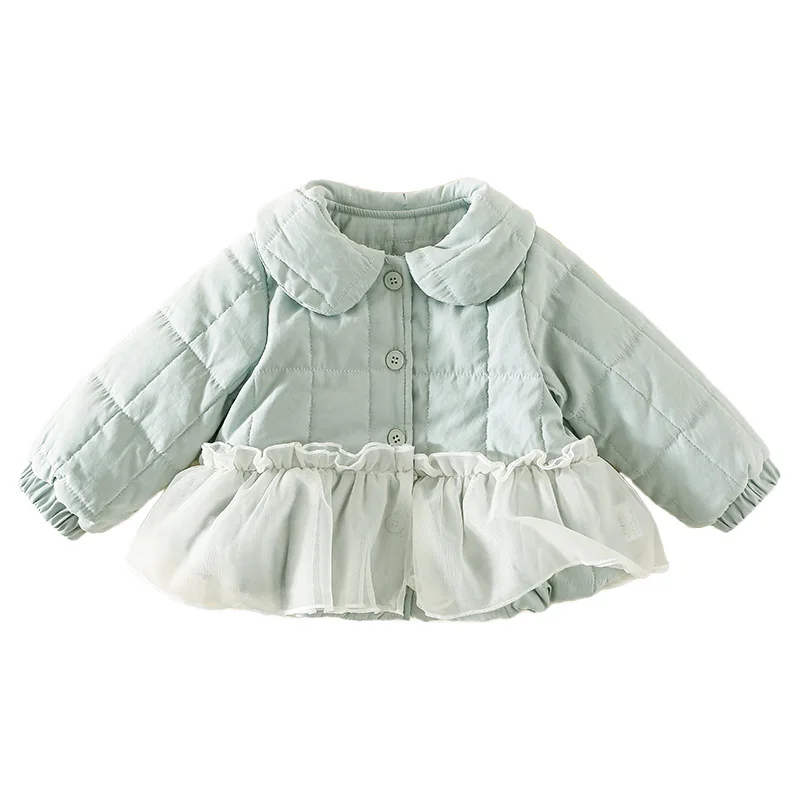 Treasure Winter Coat Girls Cotton Padded Thick Warm Top Children Autumn and Winter New Fashion Splicing Mesh Clothes