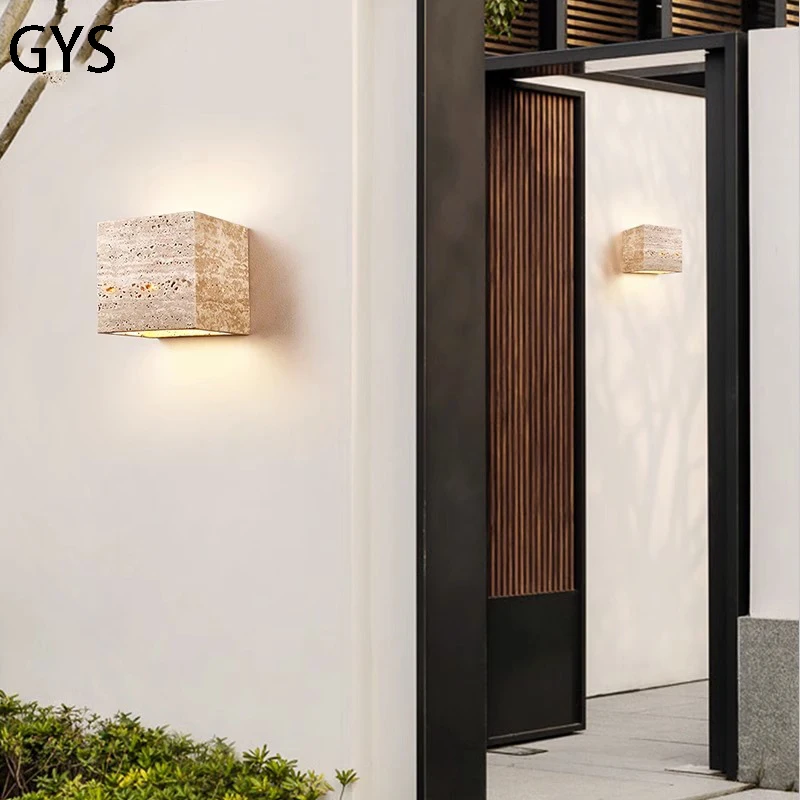 Outdoor Wall Lamp Waterproof Led Garden Light IP65 Courtyard Home Designer Wall Washing Lighting Yellow Travertine Stone Lights