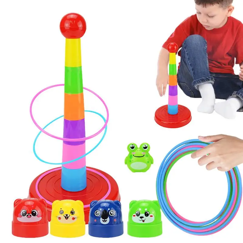 

Ring Throw Toy 15pcs Throwing Backyard Games set Frog Colorful Sport Toss Ring Game Set Throwing Backyard Games Parent Child