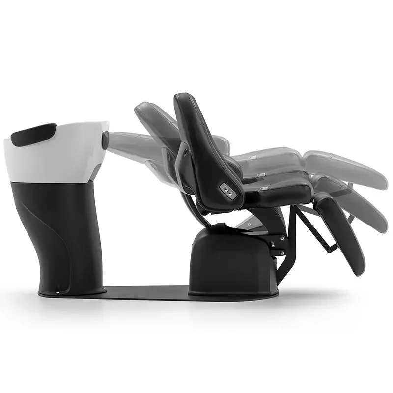 Luxury Orange Leather Rotation Massage Washing Bed Modern Reclining Electric Shampoo Chair