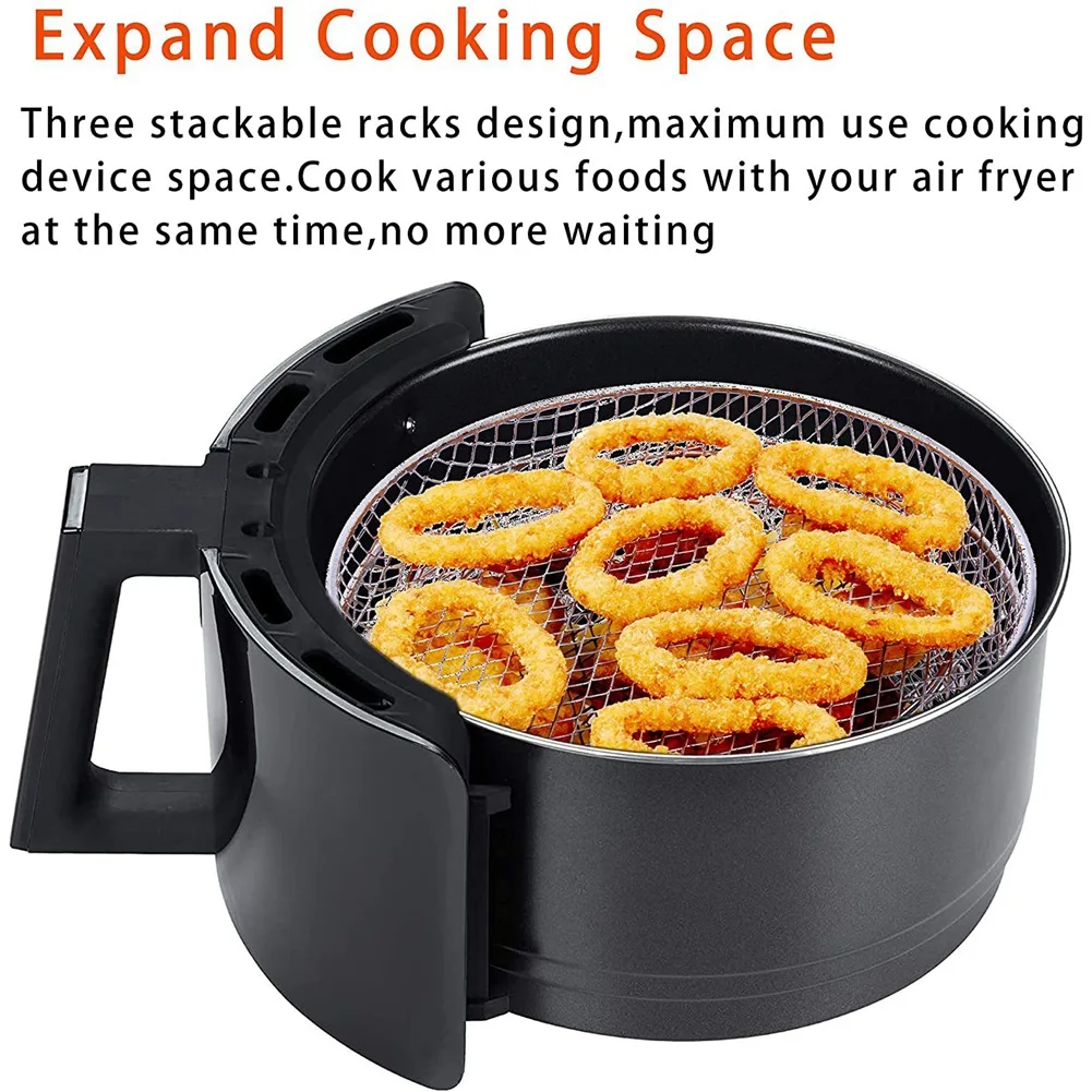 8-дюймовая 3-слойная стойка для фритюрницы, штабелируемая решетка, решетка для гриля, круглая стойка из нержавеющей стали для домашней кухонной духовки, плиты-LITE