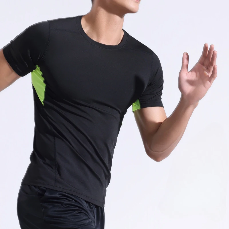 

Men Summer Short Sleeve Sports T-Shirt Running Quick-Dry Tights Elastic Training Fitness Bodybuilding Top Gym Compression Shirt