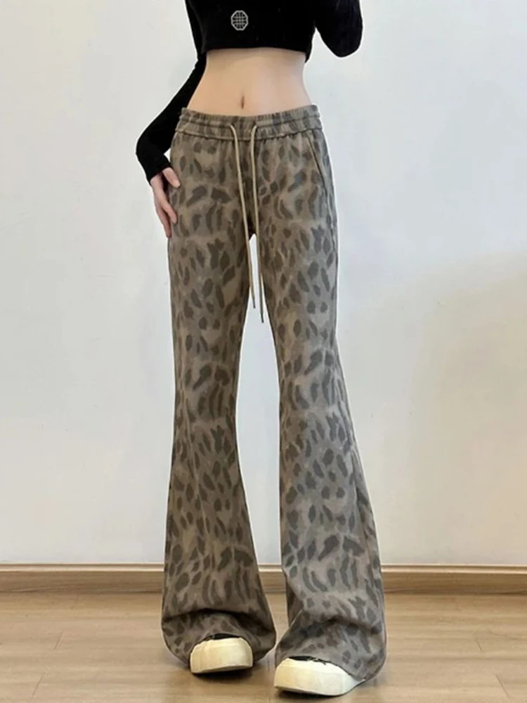 

2024 Spring Fashion Leopard Printed Pants Women Y2K High Waisted Casual Long Pant Streetwear Female Trousers