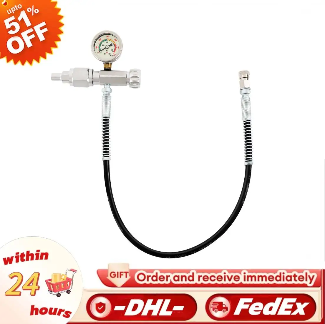 

Адаптер для заправки воздуха с манометром, погружной клапан для заправки газового баллона 0-6000PSI/400 бар, медный нейлоновый адаптер для накачивания