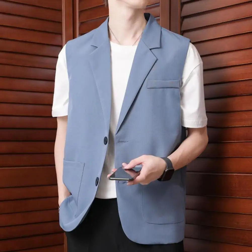 Men Tailored Sleeveless Jacket Business Waistcoat with Side Pockets Sleek Men's Suit Vest Lapel Sleeveless Coat for A Casual