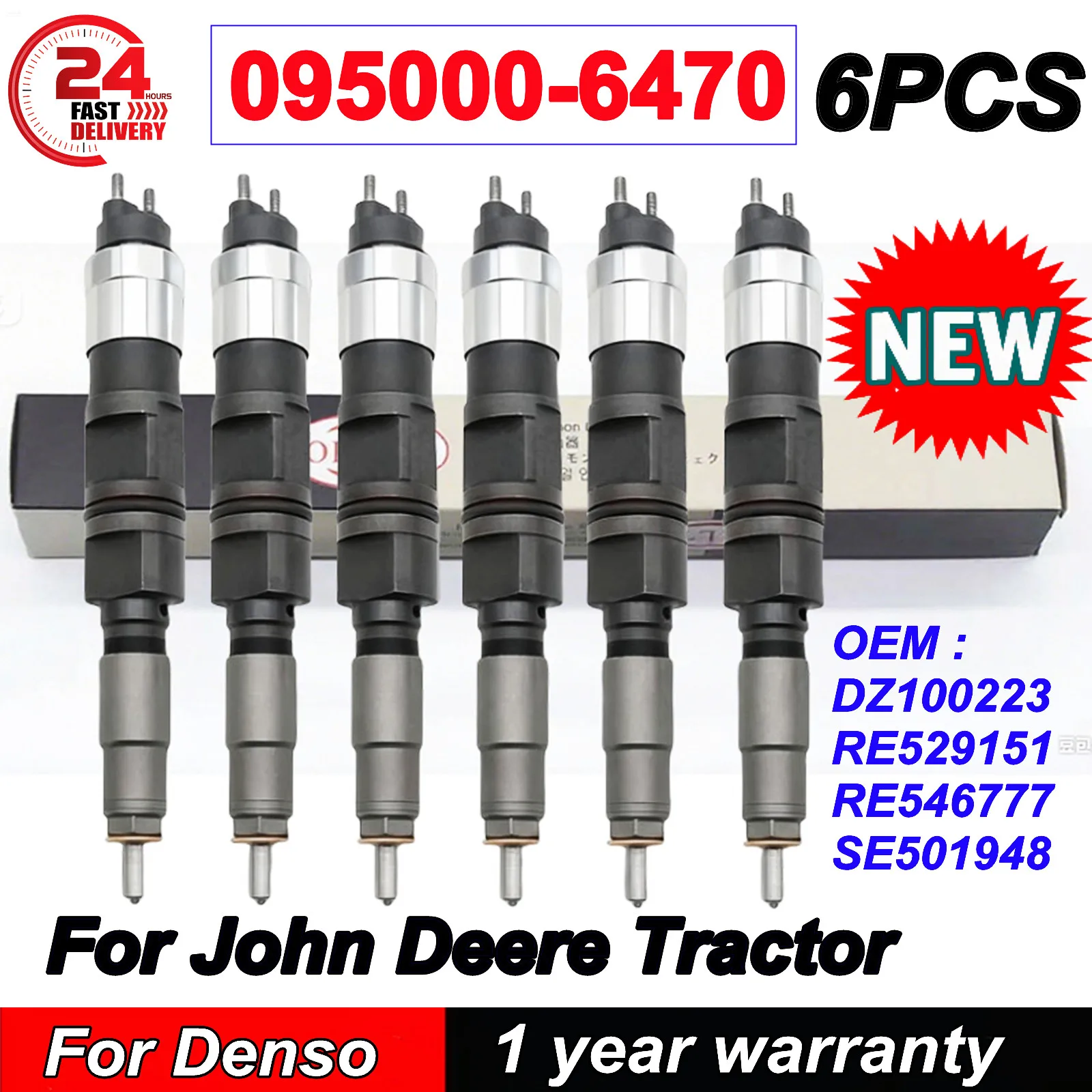 

6PCS DZ100223 For John Deere Nozzle 095000-6470 0950006470 Diesel Injector RE529151 RE546777 SE501948 095000-6471 0950006471