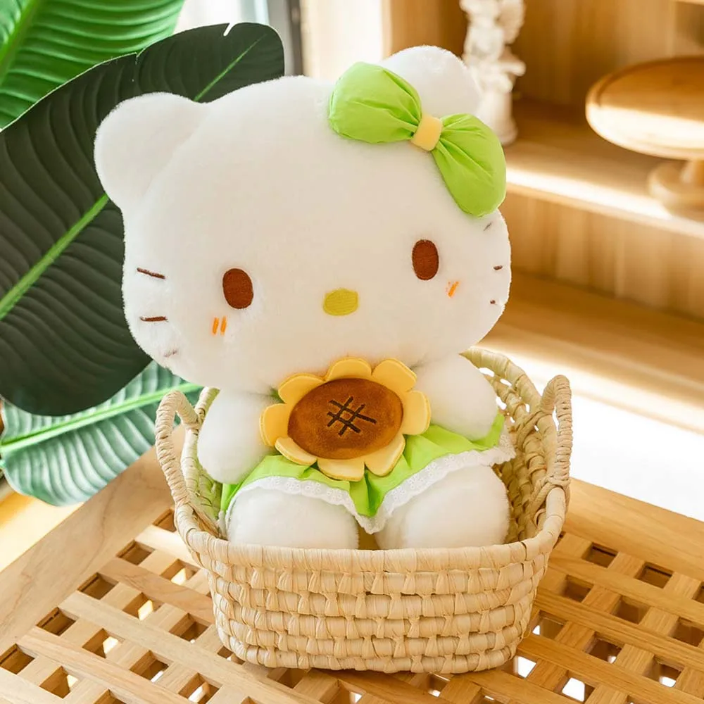 

35CM Kawaii Hello Kitty Plush Toys Cute Anime Sanrio Sunflower Kt Cat Plushies Doll Room Decoration Dolls Baby Christmas Gift