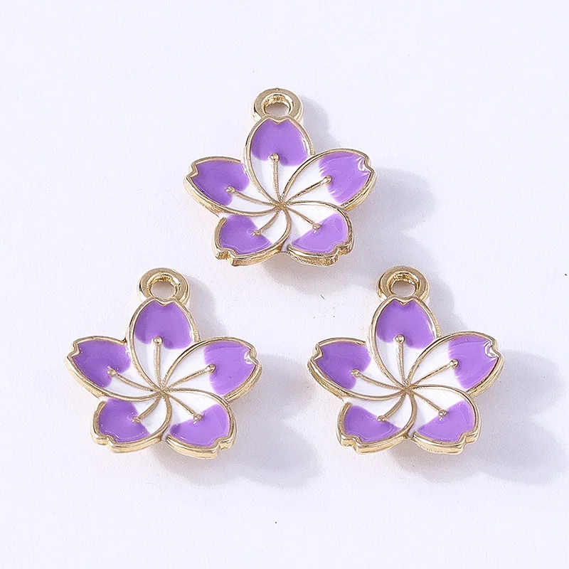 10 Stück 13 x 16 mm niedliche Emaille-Sakura-Blumen-Charms-Anhänger für die Herstellung von Halsketten, Ohrringen, Armbändern, Zubehör, DIY-Schmuckzubehör – Detail 5