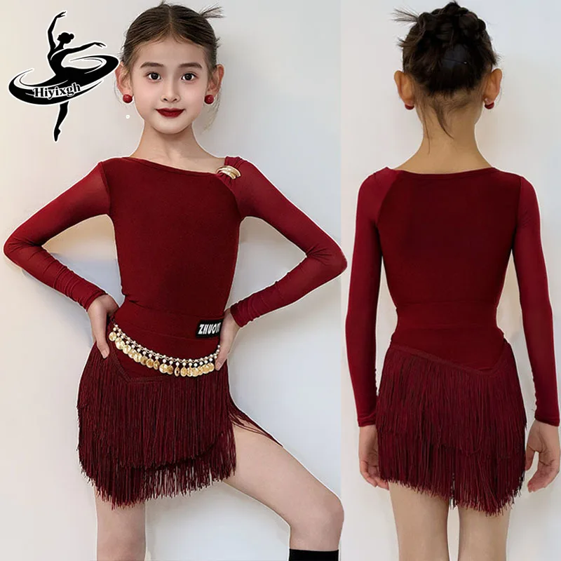 

Детский танцевальный костюм для выступлений: платья с бахромой для девочек (ча-ча, латина, сальса, самба)