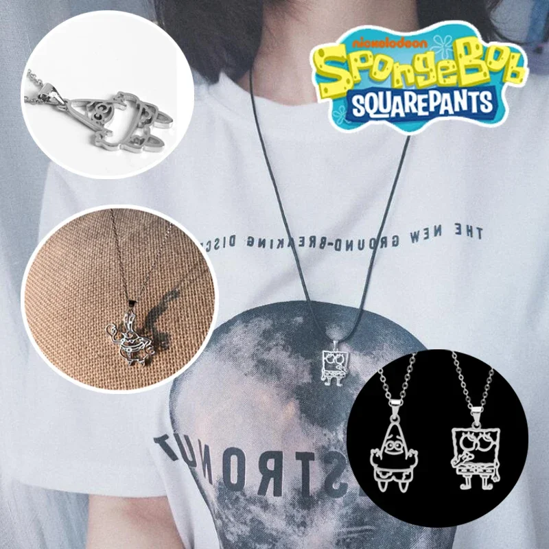 SpongeBobs Necklace Couple Set Silver-plated Valentine Day Gift Gothic Pendant Hip Hop Fun Friendship Jewelry Anime Patrick Cute