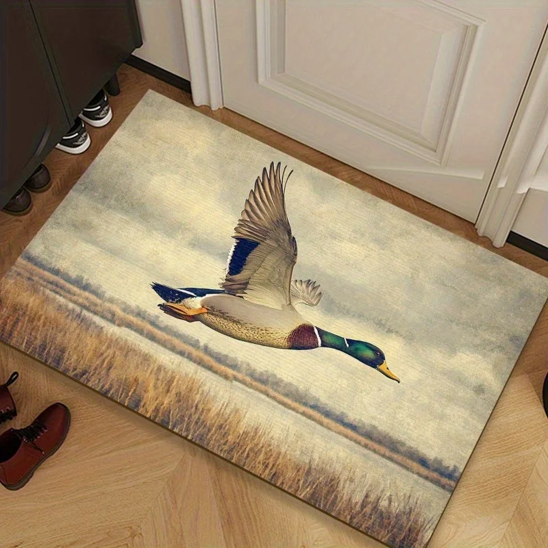 Realistic Mallard Duck Door Mat Flying Waterfowl Nature Scene Non-Slip Floor Rug for Home Entrance or Patio Decor multiple sizes