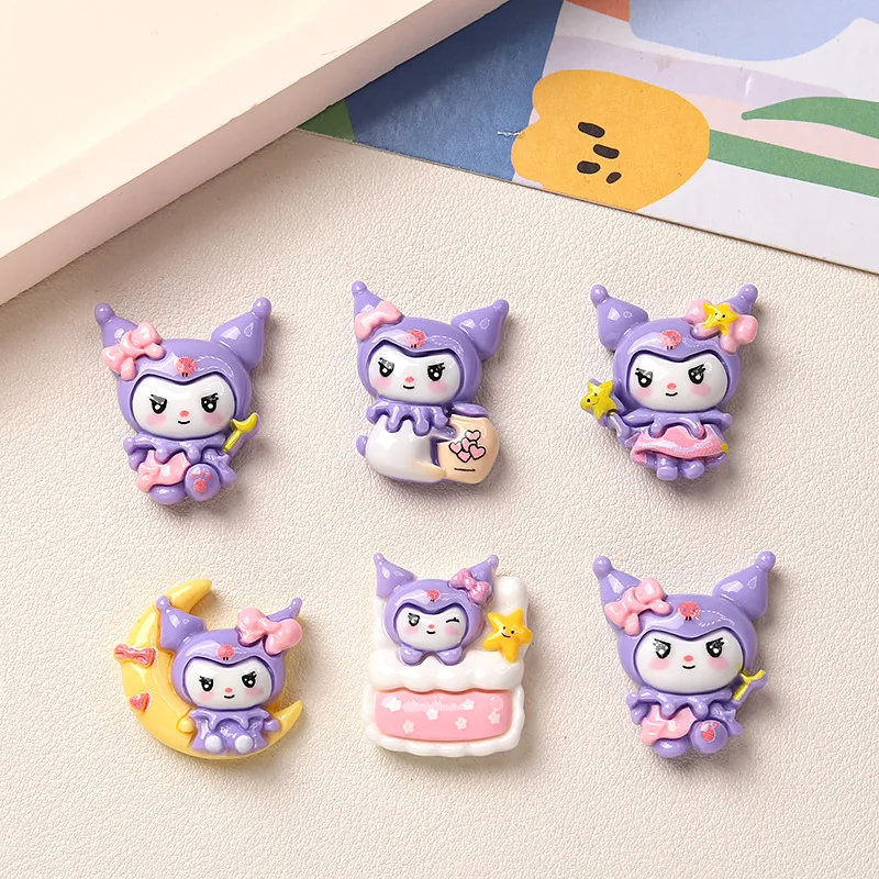 10Pcs New Mini Kawaii Cartoon purple Good night Series Flat Bottom Scrapbook  DIY Jewelry Making Manicure Bows Accessories