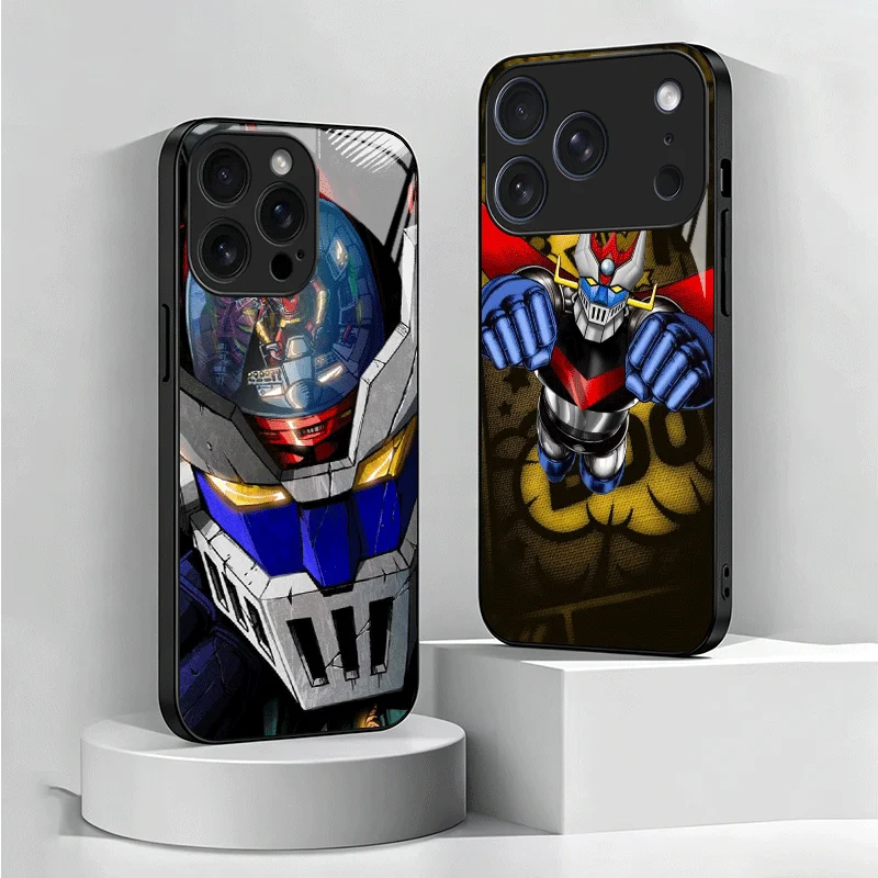 Funda de Teléfono de Vidrio Templado con Diseño de Anime M-Mazinger Z para iPhone 13 14 15 16 17 Pro Max 17E 16E 12 11 XS 7 Plus, Resistente a Impactos