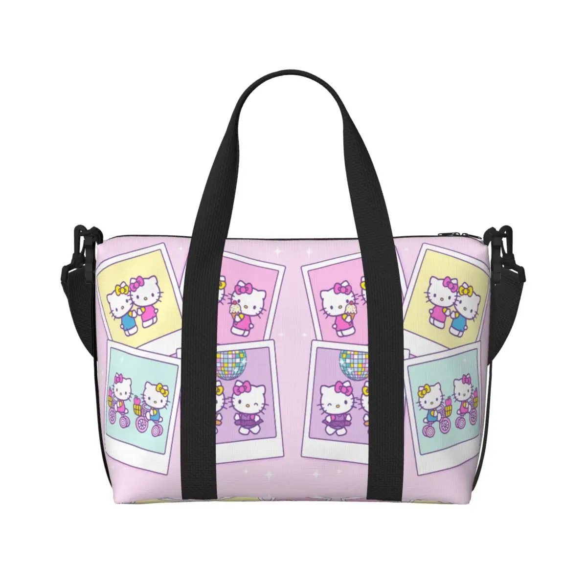 

Custom Anime Kitty And Friends Anime Cat Groceries Shopping Tote Bags Women Large Capacity Beach Gym Travel Bags