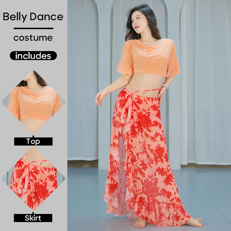 

Костюмы для танца живота, топ и юбка с одним разрезом для женщин, сексуальный костюм для выступлений, танцевальная одежда, танцевальный костюм