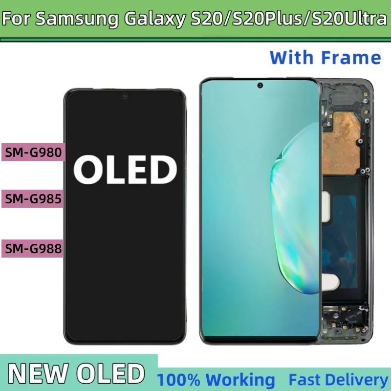 Super OLED S20 LCD For SAMSUNG Galaxy S20 Plus G985F Display S20 Ultra G988F 5G Touch Screen with frame Digitizer assembly