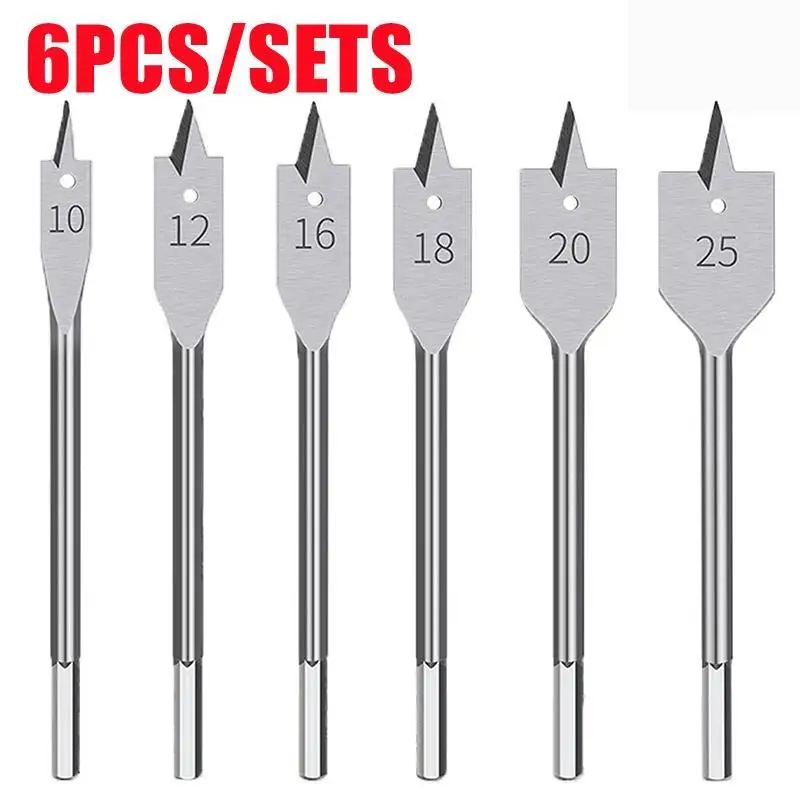 6Pcs/Set Wood Flat Drill Bit High Precision Tip 6 Sizes 10mm To 25mm For DIY Woodworking Carpentry Home Repair