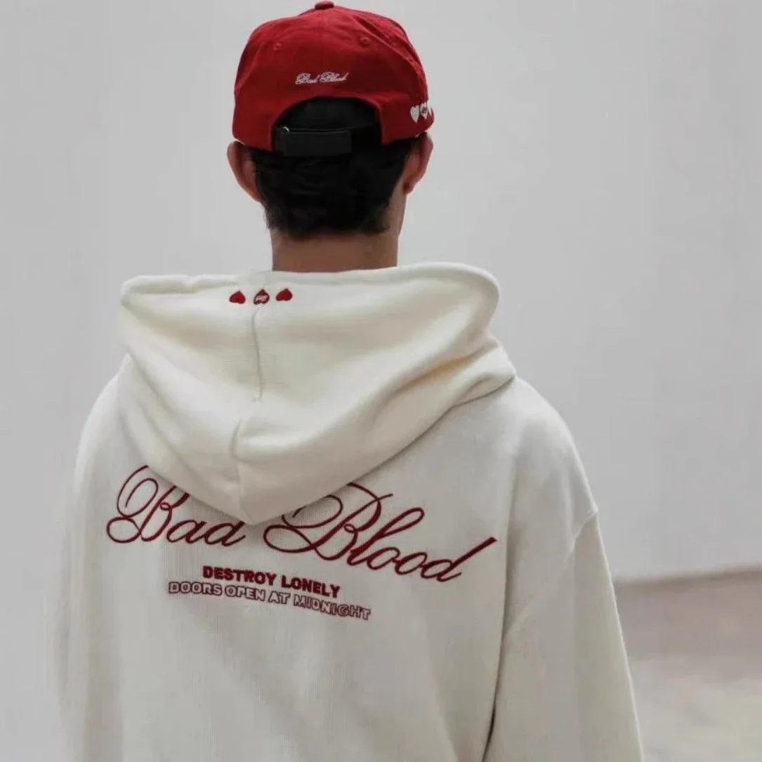 Korean Badblood Couples Casual All Match Zip-up Pullover with Initials Little Heart Embroidery Loose Fitting Sweatshirt Unisex