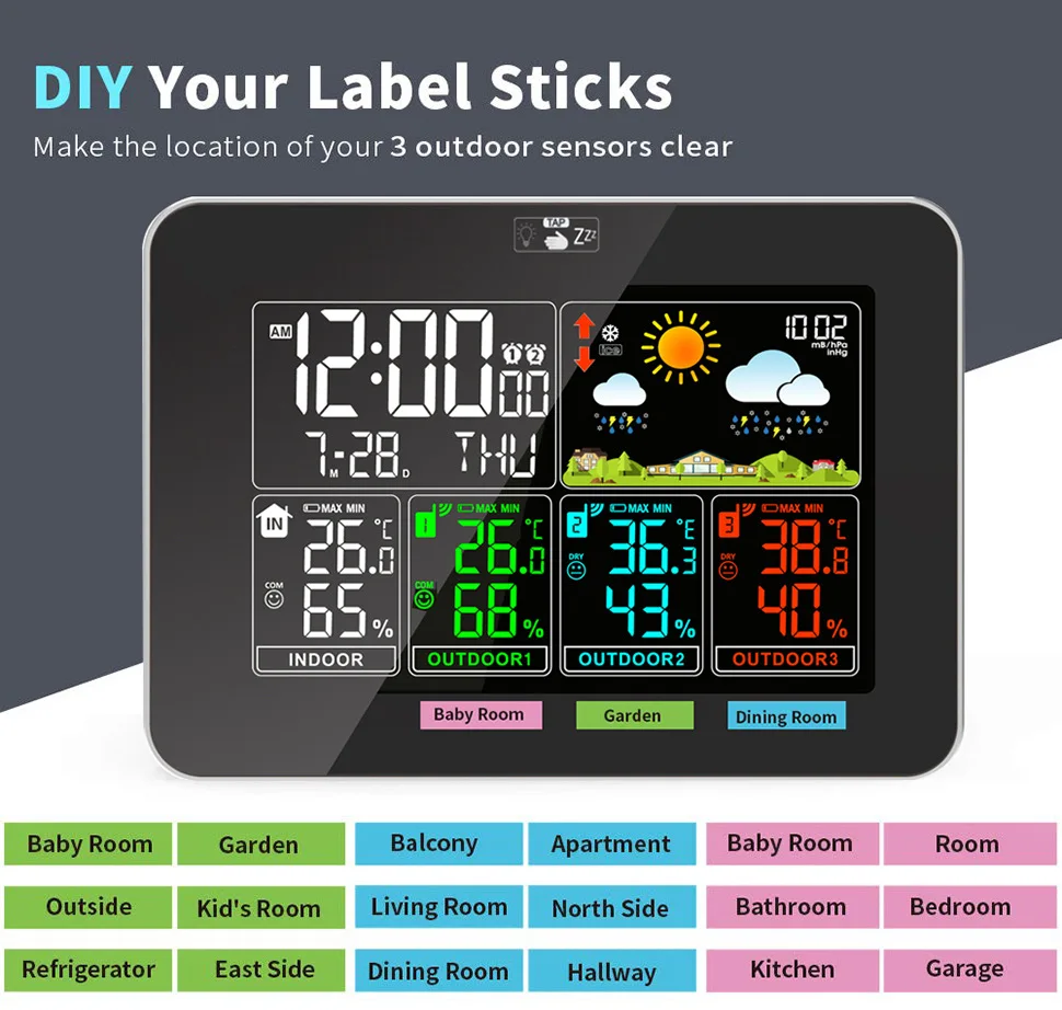 Utility Smart Weather Station 3‑Zone Temperature & Humidity Monitor Comfort Level Alert Weather Alarm Humidity Manager