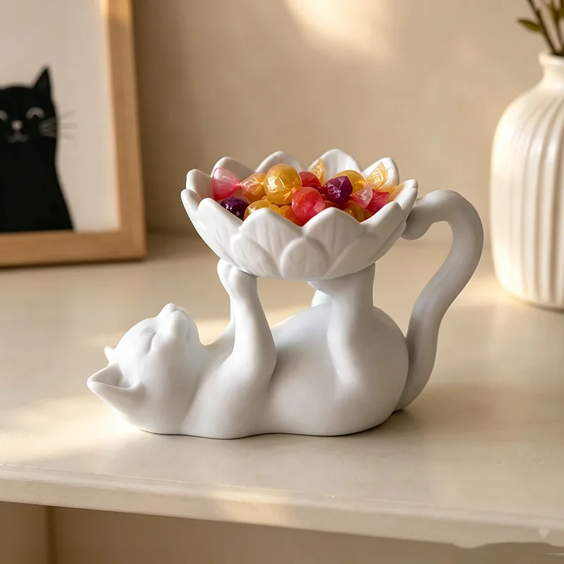 3D Printed Lying‑Back Cat Lotus Decorative Storage Tray Cute Cartoon Cat Desktop Organizer