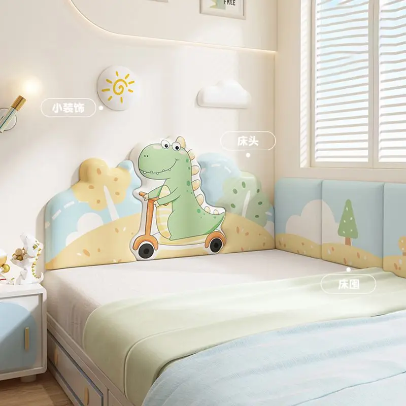 Cartoon Bed Headboard Dinosaur Boy Girl Kids Room Decor Aesthetic Head Board Anti-collision Wall Panel Sticker Tete De Lit