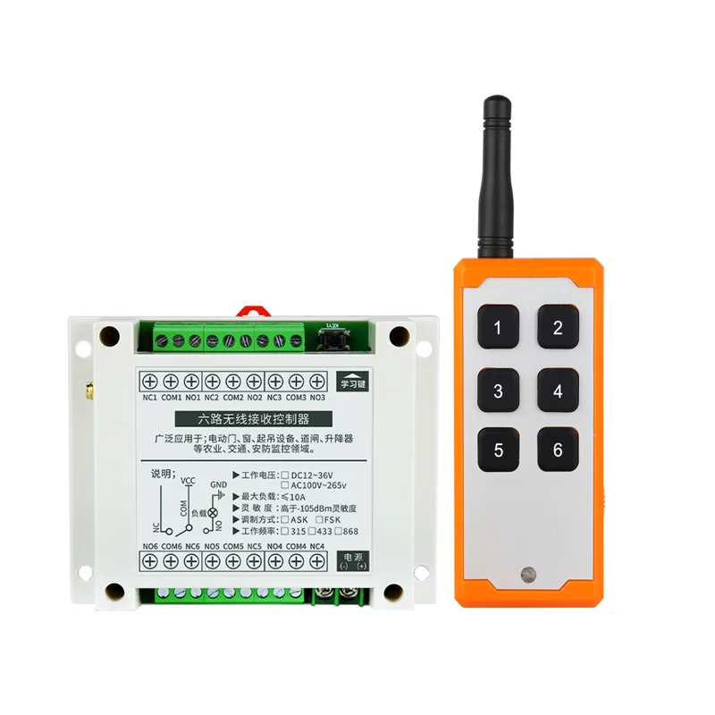 universal DC 12V  24V 36V  6CH 10A relay RF Wireless radio Remote Control  switch 433 mhz 315mhz Industrial/agricultural