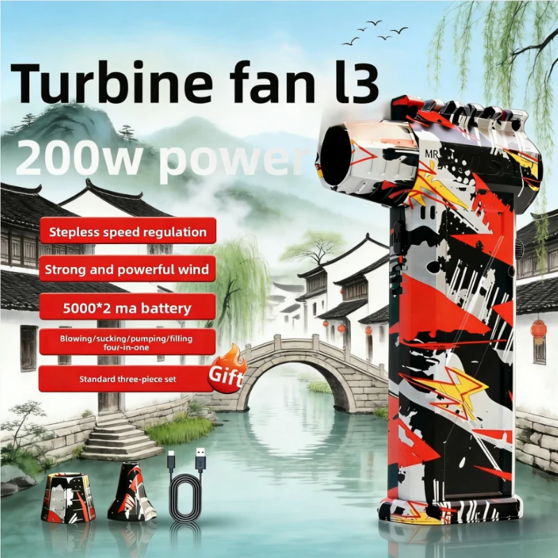 

Бесщеточный вакуумный вентилятор высокой мощности L3, 300000 об/мин, 75 м/с, турбоструйный фен с пистолетом для мойки автомобиля и функцией снегоочистителя