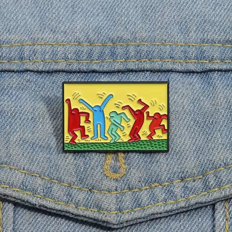 Creative Graffiti Artist Keith Harlin Style Enamel Pins Colorful Dancing Man Party Brooch Lapel Badge Accessories Gift Wholesale