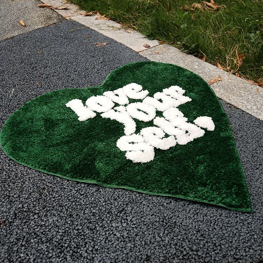 Love Yourself Rug, Tufted Love Heart Rugs, Great In Your Bedroom Rug, Green Heart Rug, Soft Fluffy Carpet, Home Decor Rug Gift