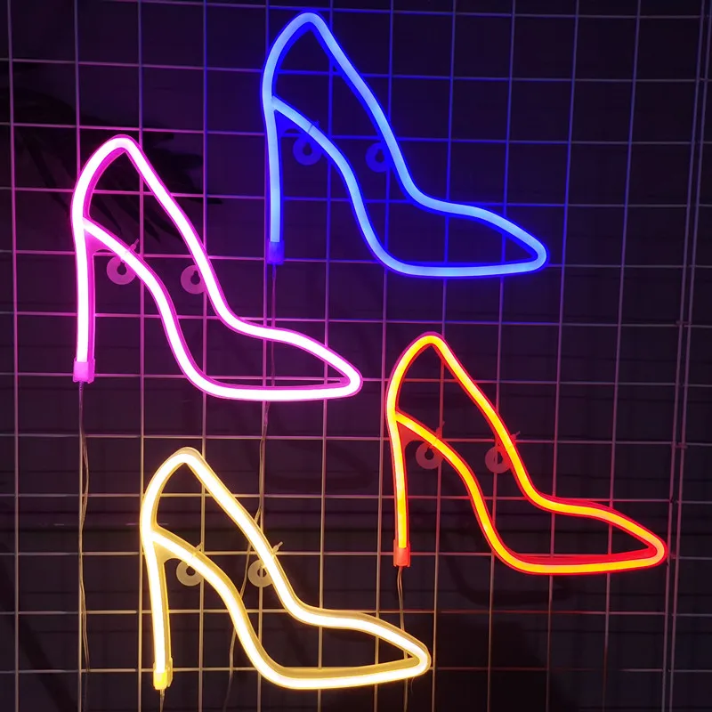 LED High Heel Shoes Neon Sign Lights For Bedroom Wall Hanging Atmosphere Lamp Battery USB Operated Wedding Christmas Room Decor