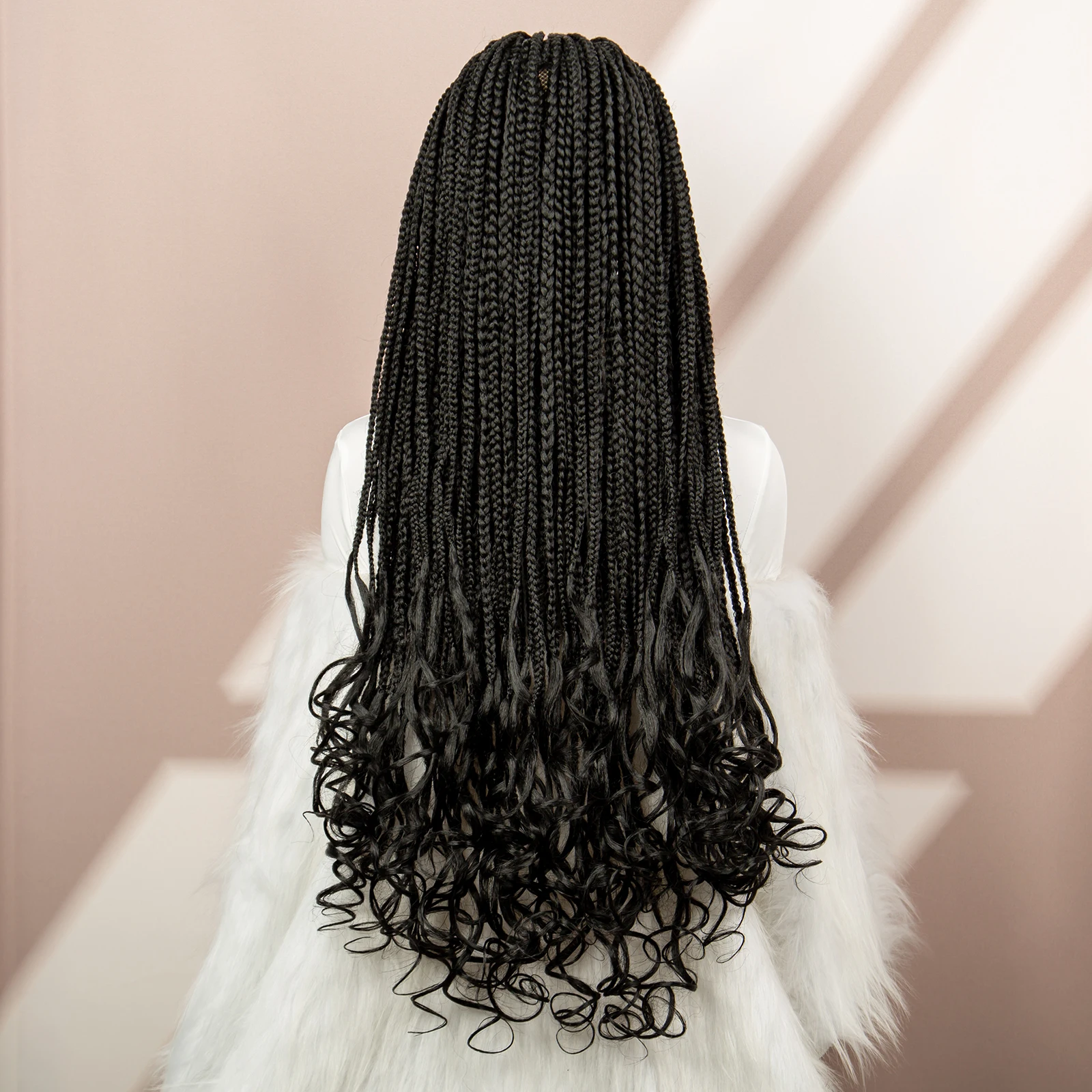 Perucas trançadas sem nós sintéticas para mulheres negras, Lace Front, Micro Tranças, Perucas Encaracoladas, Perucas trançadas com cabelo de bebê