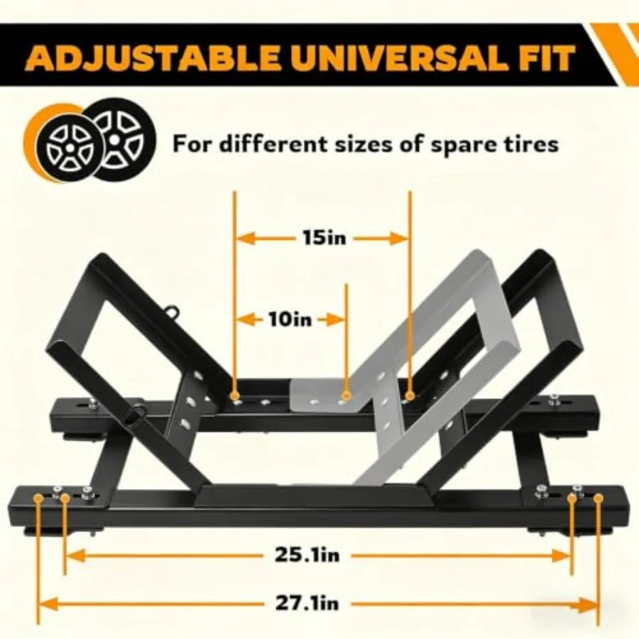 Heavy Duty Semi Truck Spare Tire Rack for Trailers Trucks Steel Black Adjustable 25.127.1 Fit with Ratchet Strap, Chain Lock view 5