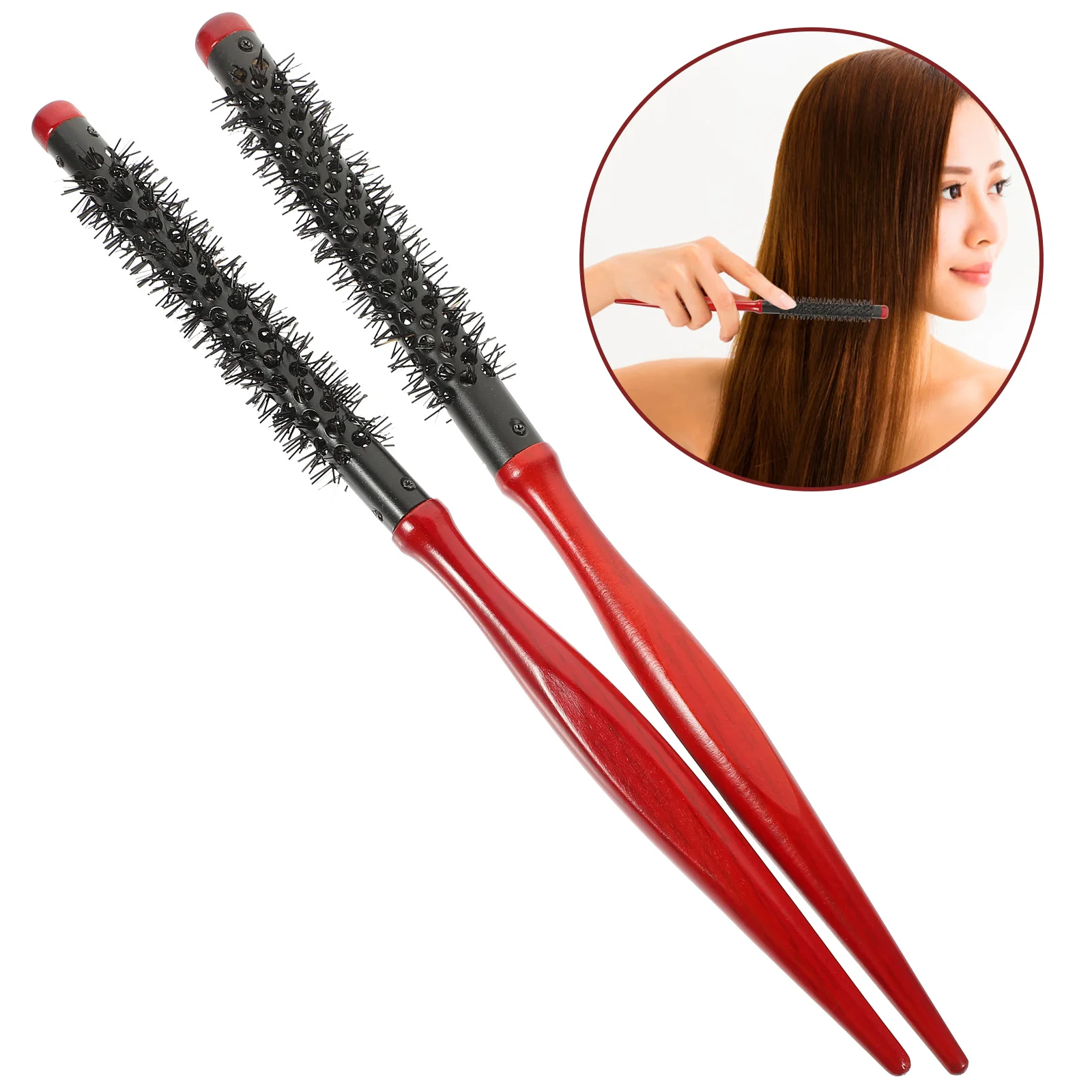 

2pcs Wooden Roll Hairbrush Lightweight Anti-Static Hair Roller Comb For Blow Drying Styling Curly Hair Portable Round Brush