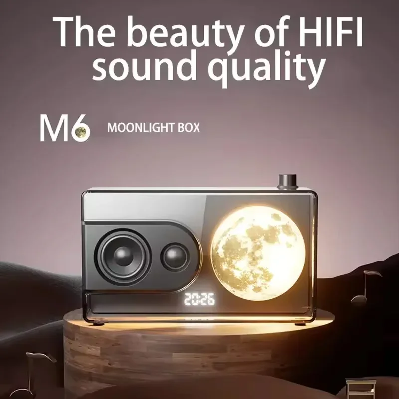 OutdoorsWireless BT 5.3 Caxia De Som Bluetooth Speaker Moonlight Treasure Box Transparent Led Moon Light Loudspeaker for Indoor