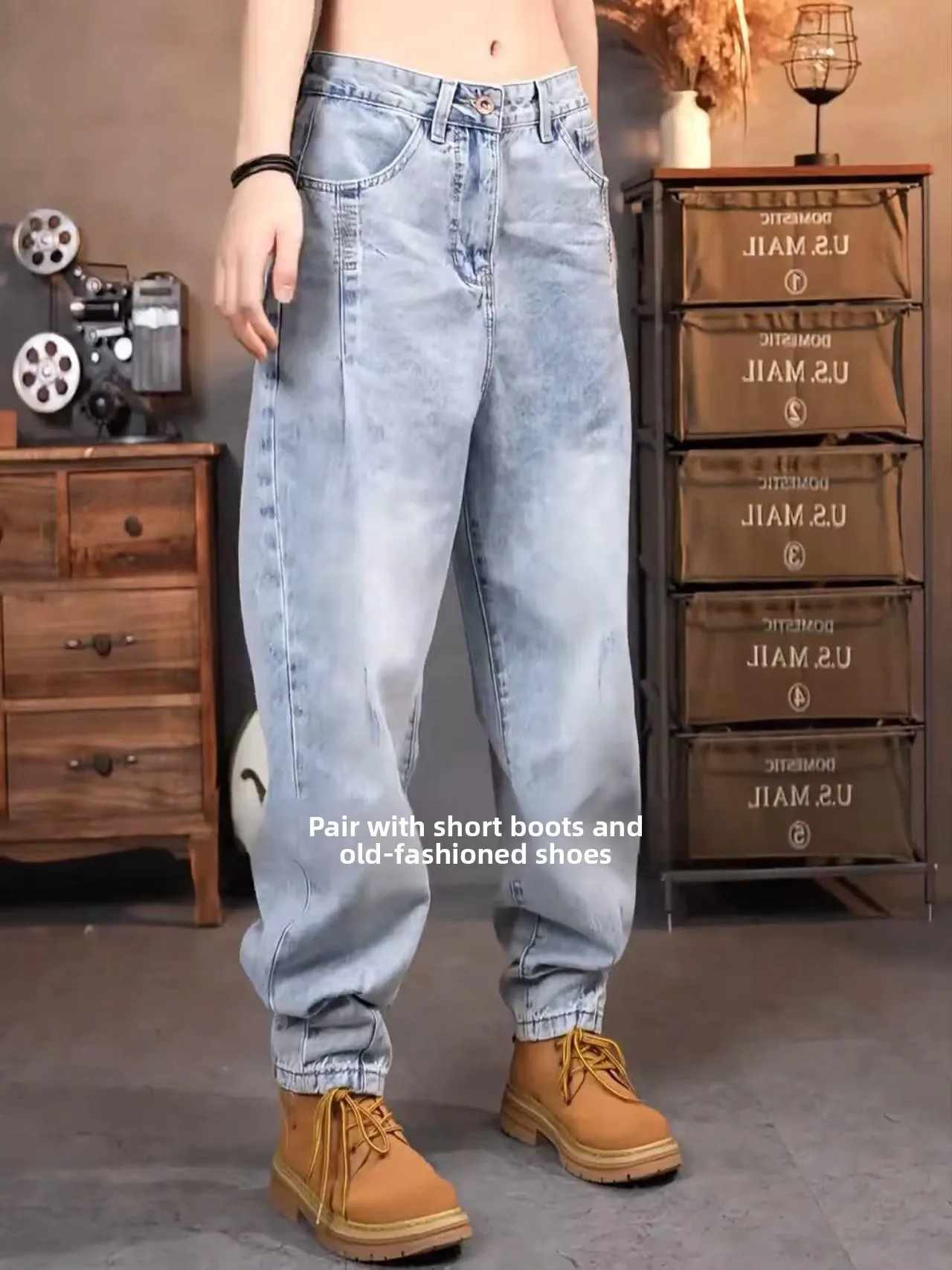 

Retro American Washed Slim Fit Straight Leg Jeans Men's Casual Spring Summer Denim Pants mid Waist Zipper Pocket Knife Pants