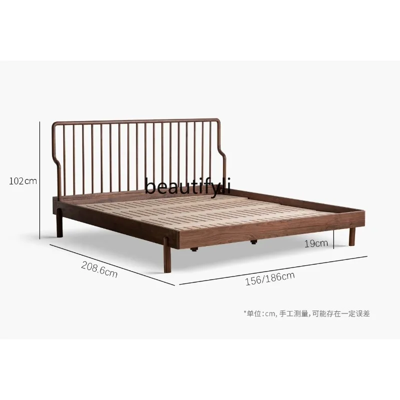 K132 Black walnut solid wood bed soft bag double technology cloth leather bed simple master bedroom wedding bed