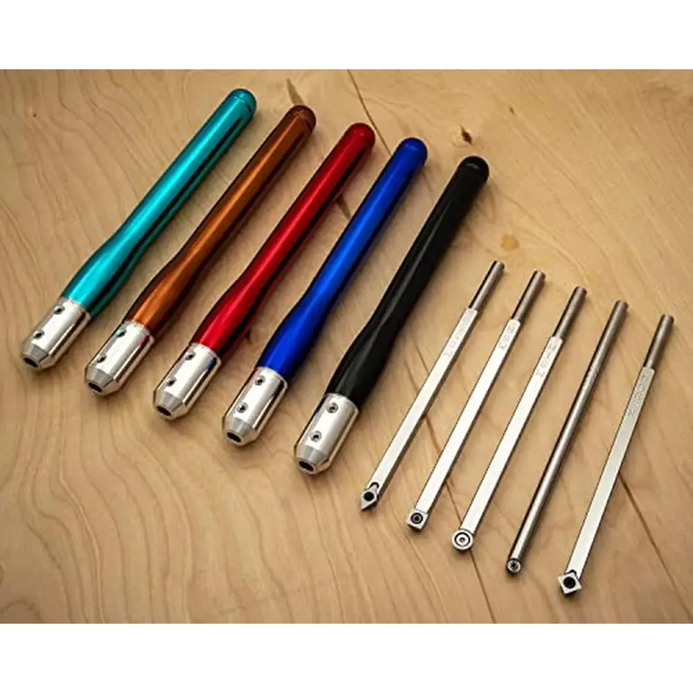 

Carbide Wood Lathe Tool Set 5 Piece USA-Made Color-Coded Handles Non-Sharpening Stainless Steel Blades Square Shaft Shear