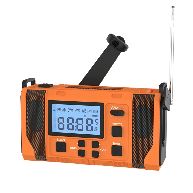 Emergency Weather Radio, 10000Mah Weather Alert Radio Solar Charging, Hand Crank & USB Charged, AM/FM Radio, Fine Workmanship