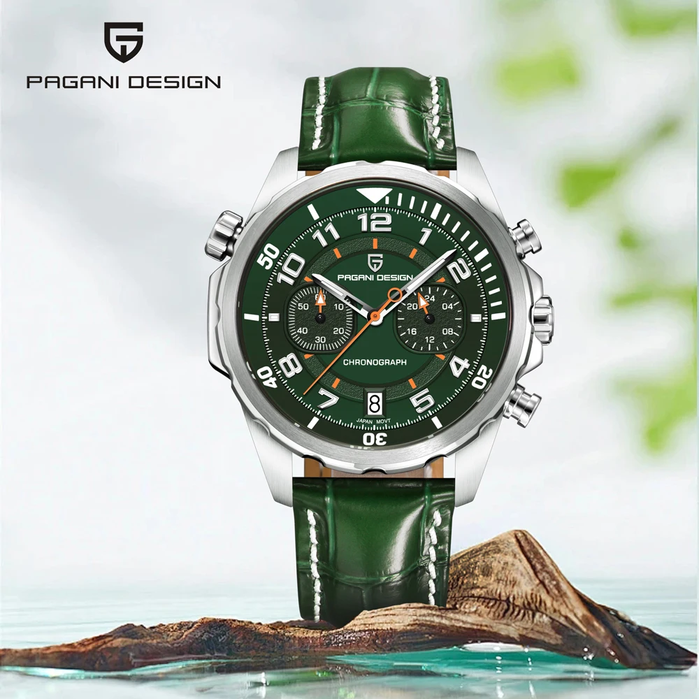 2025 جديد PAGANI ساعة بتصميم ساعة كوارتز فاخرة للرجال مضيئة الحافة الجلدية Vk64 حركة 100 متر مقاوم للماء كرونوغراف رياضي