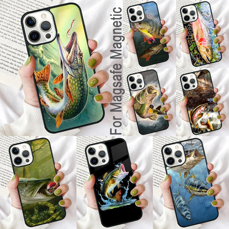 Fishing Trout Sea Fish Magnetic Soft Phone Case for iPhone 16 Promax 15 Pro 13 14 Plus 11 12 Mini MagSafe Coque