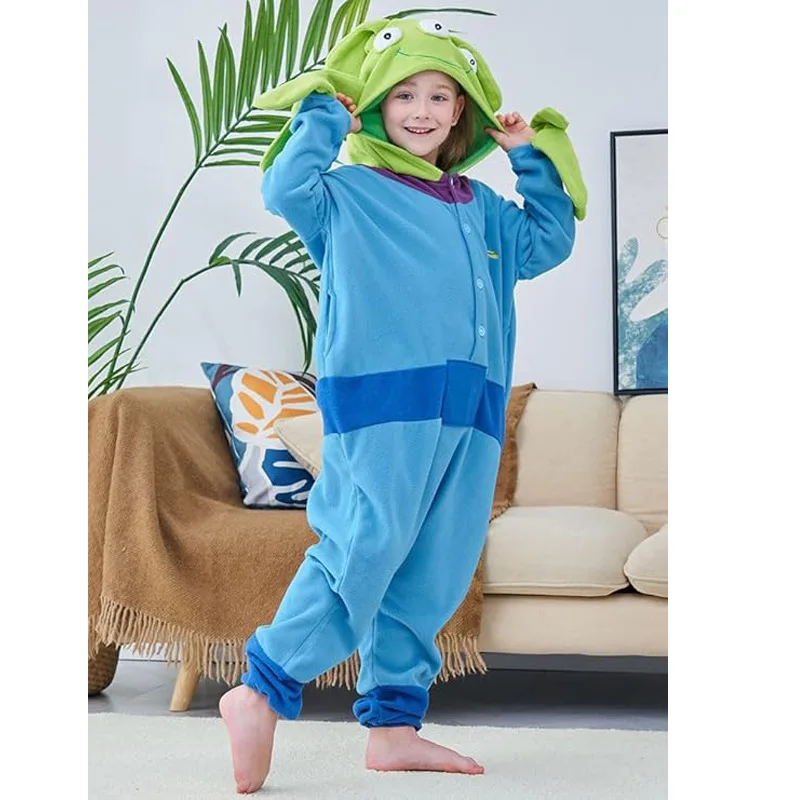 Anime Toy Story Alien Jumpsuit Pajama 3 Eyes Alien Cartoon Onesie Polar Fleece Sleepwear Child Adult Plush Home Clothing Cosplay