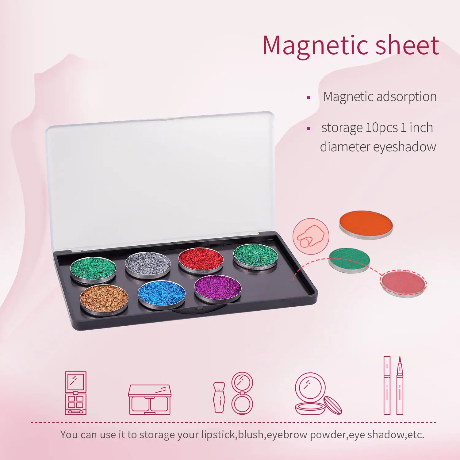 5pack Rectangular Magnet Makeup Palette Dispensing Eyeshadow Lipstick Dish Blush Powder Magnetic Storage Box Empty Plate F3387