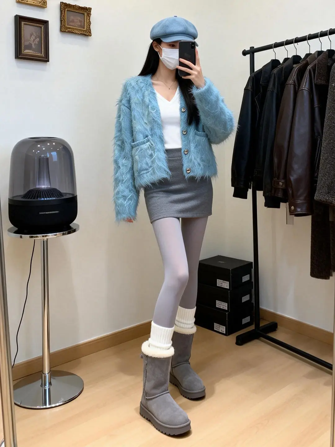 

2026 Spring Korean Sle Long Sve Knitted Cardigan Warm V-Ne Heavy Embroidery Gem Button Coat Faionable Light Blue