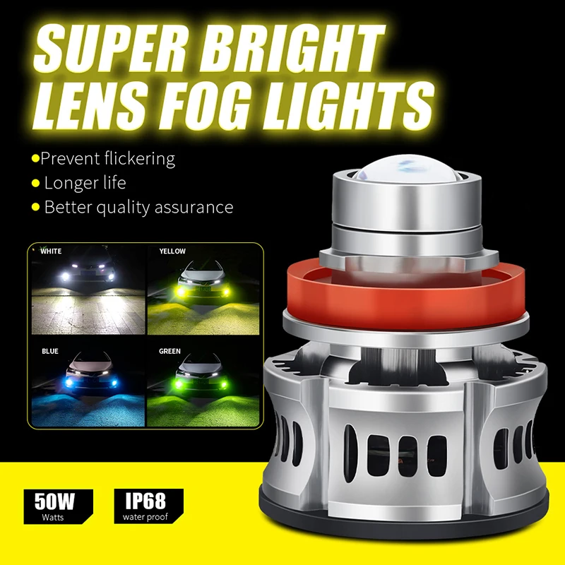 Car 9006 HB4 Laser Headlight Bulbs Canbus Powerful Projector Auto Fog Lights 3000K 6000K 12V Modification Lens Fog Lamp Bulb