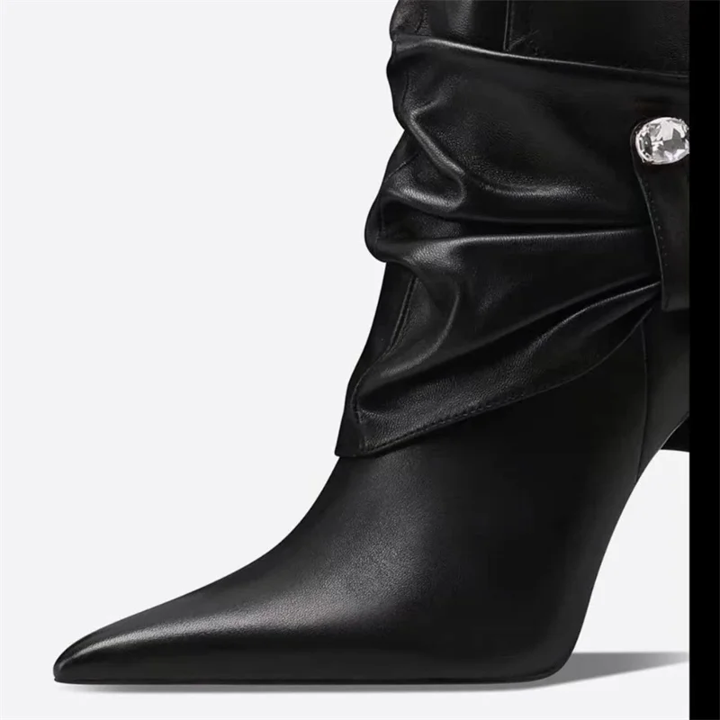 YMECHIC 2026 Ladies's Autumn Winter Slim Heel Fringed Ankle Boots with Pointed Pleats, Female- Knight Boots, Party Women Shoes