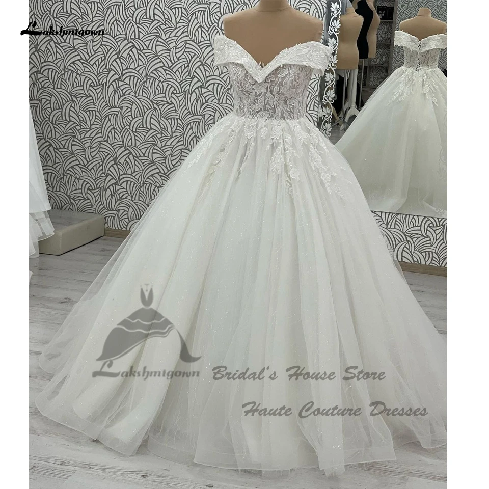 

Lakshmigown Luxury Glitter Tulle Wedding Gowns Off Shoulder 2024 Vestidos Elegant Church Bride Dresses Beading Lace Up Back