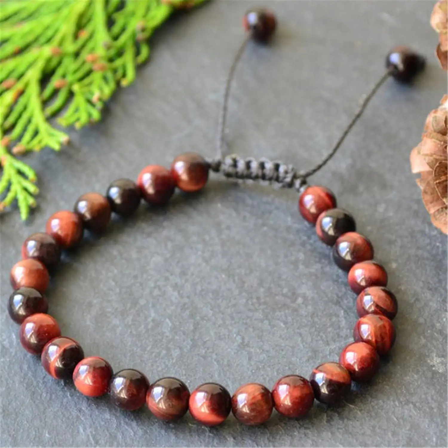 

Red Tigers Eye Beads Tassel Bracelet Bangle Eco-Friendly Handmade Unisex Party Semi-Precious Stones Adjustable Link Mala